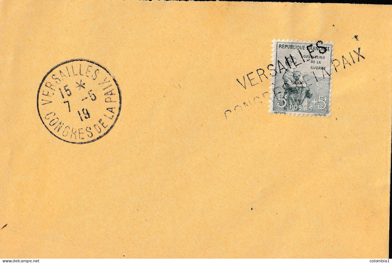 Lettre De VERSAILLES Du 7 - 5 1919 Congrès De La Paix - 1898-1900 Sage (Tipo III)