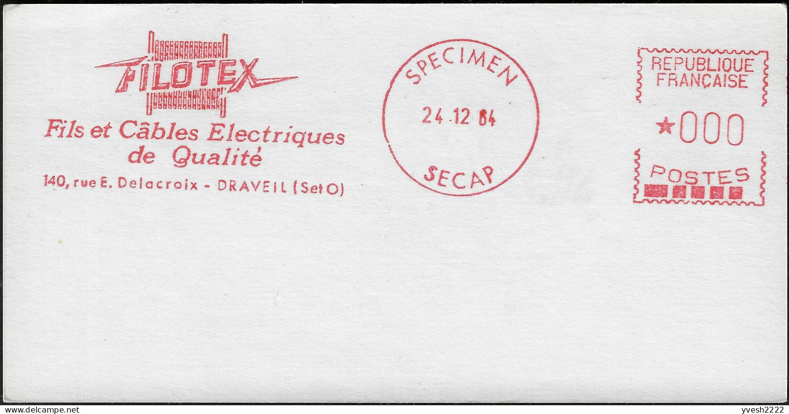 France 1964. Épreuve D'empreinte SECAP. Filotex, Fils Et Câbles électriques De Qualité. Tirage 3 Ex. - Elettricità