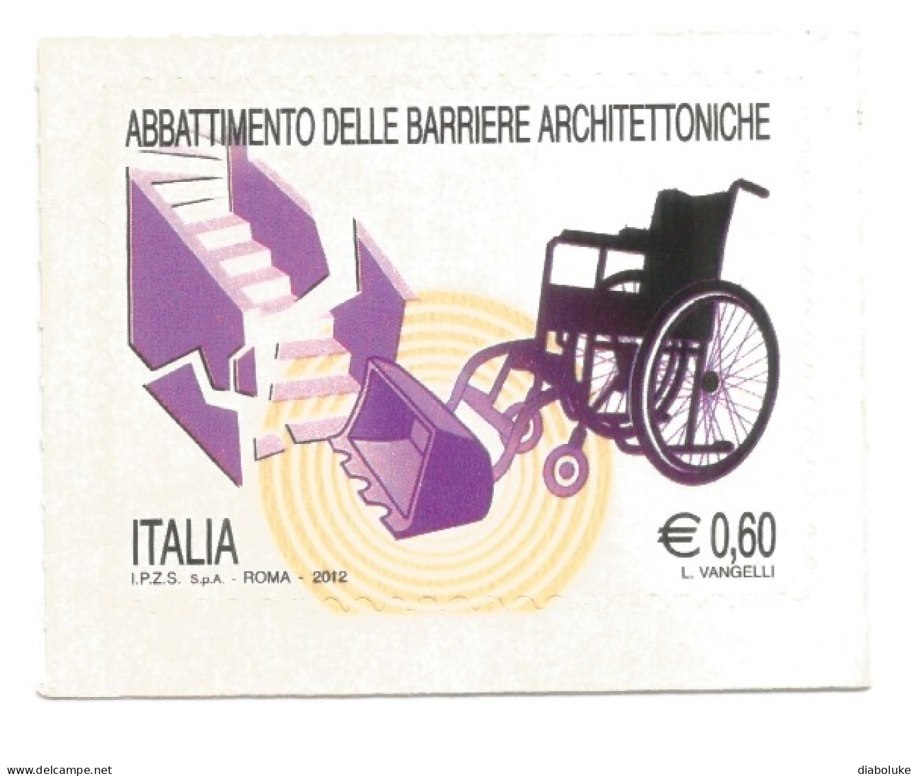 (REPUBBLICA ITALIANA) 2012, ABBATTIMENTO DELLE BARRIERE ARCHITETTONICHE - Francobollo Nuovo MNH - 2011-20: Mint/hinged