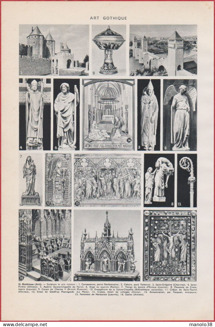 Art Gothique. Art Religieux. Religion Architecture, Objets D'art, Sculpture Etc... Divers Vues. Larousse 1948 - Historical Documents