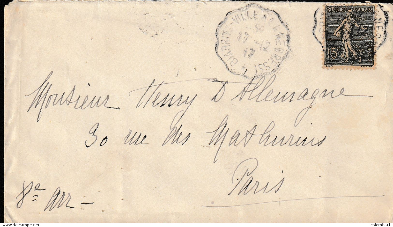 Lettre De BIARRITZ à NEGRESSE Cacet Ambulant Du 17 Décembre 1917 - Storia Postale