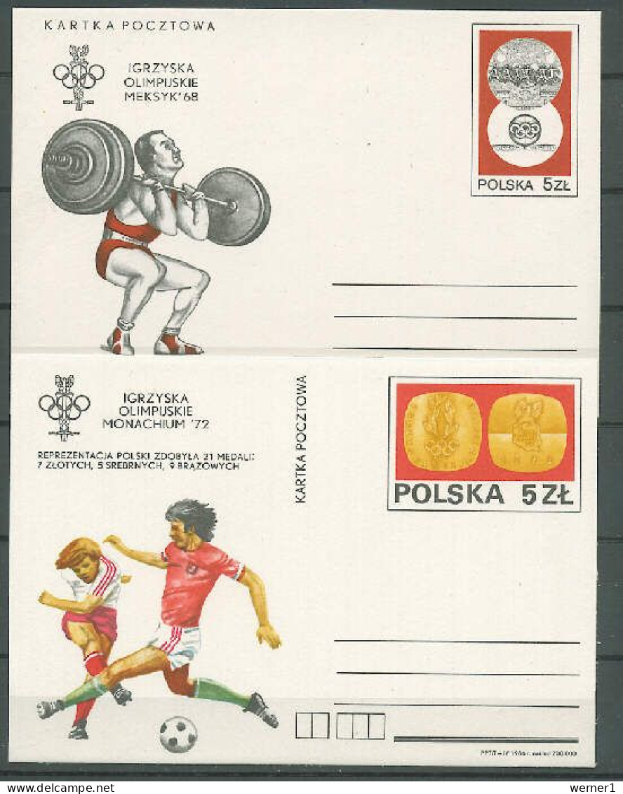 Poland 1985/1986 Olympic Games, Football Soccer, Weightlifting 2 Commemorative Postcards - Summer 1984: Los Angeles