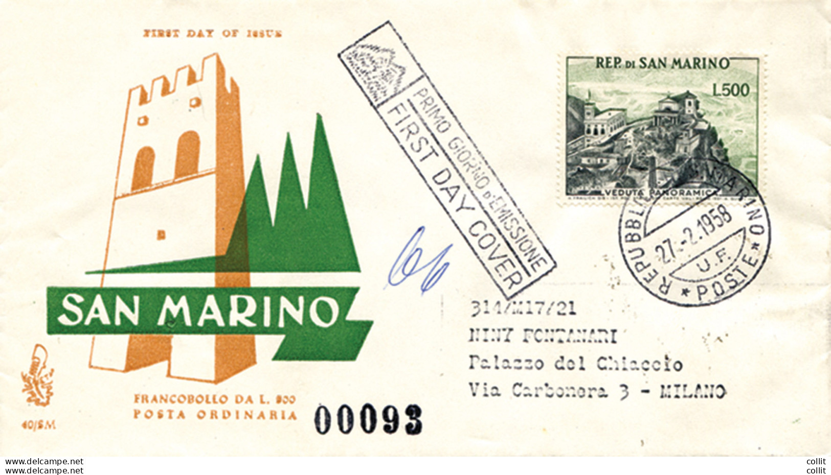 San Marino - Veduta Panoramica Lire 500 Su Busta Venetia Racc. - FDC