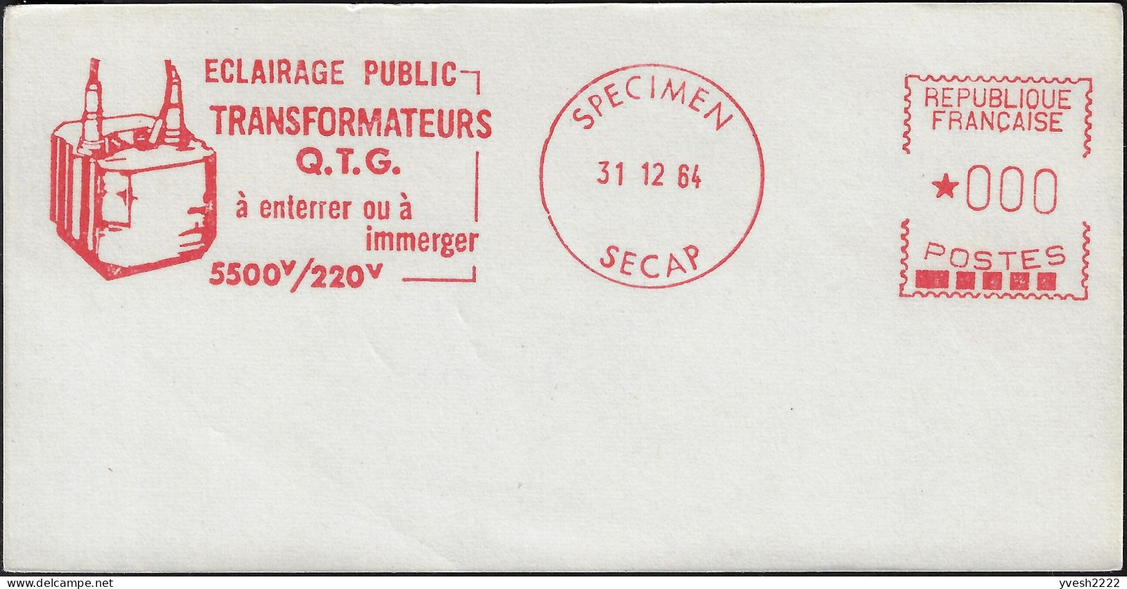 France 1964. Épreuve D'empreinte SECAP. Éclairage Public, Transformateurs à Enterrer Ou à Immerger. Tirage 3 Ex. - Electricity