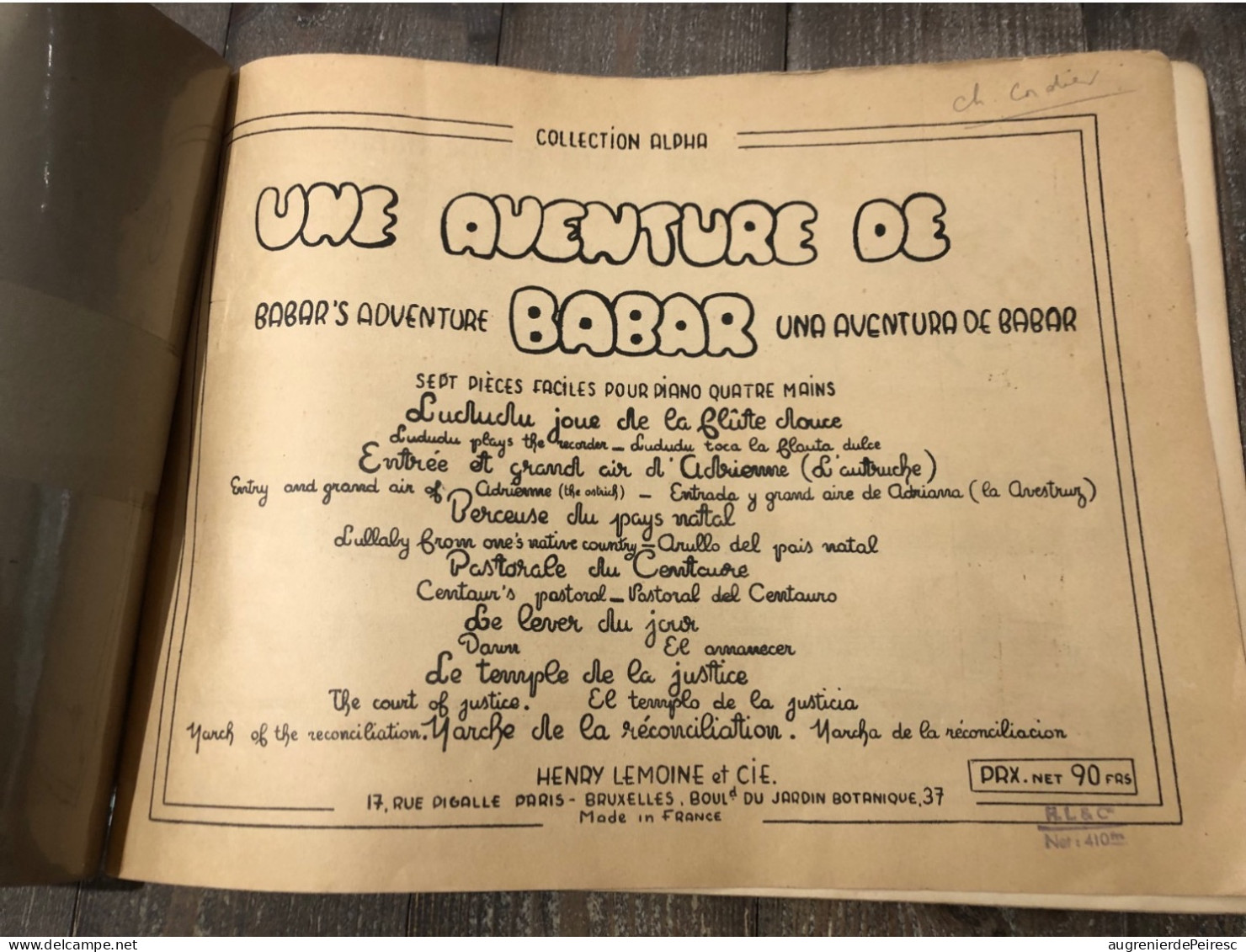Partition Une Aventure De Babar  1947 Pierre Vellones - Autres & Non Classés