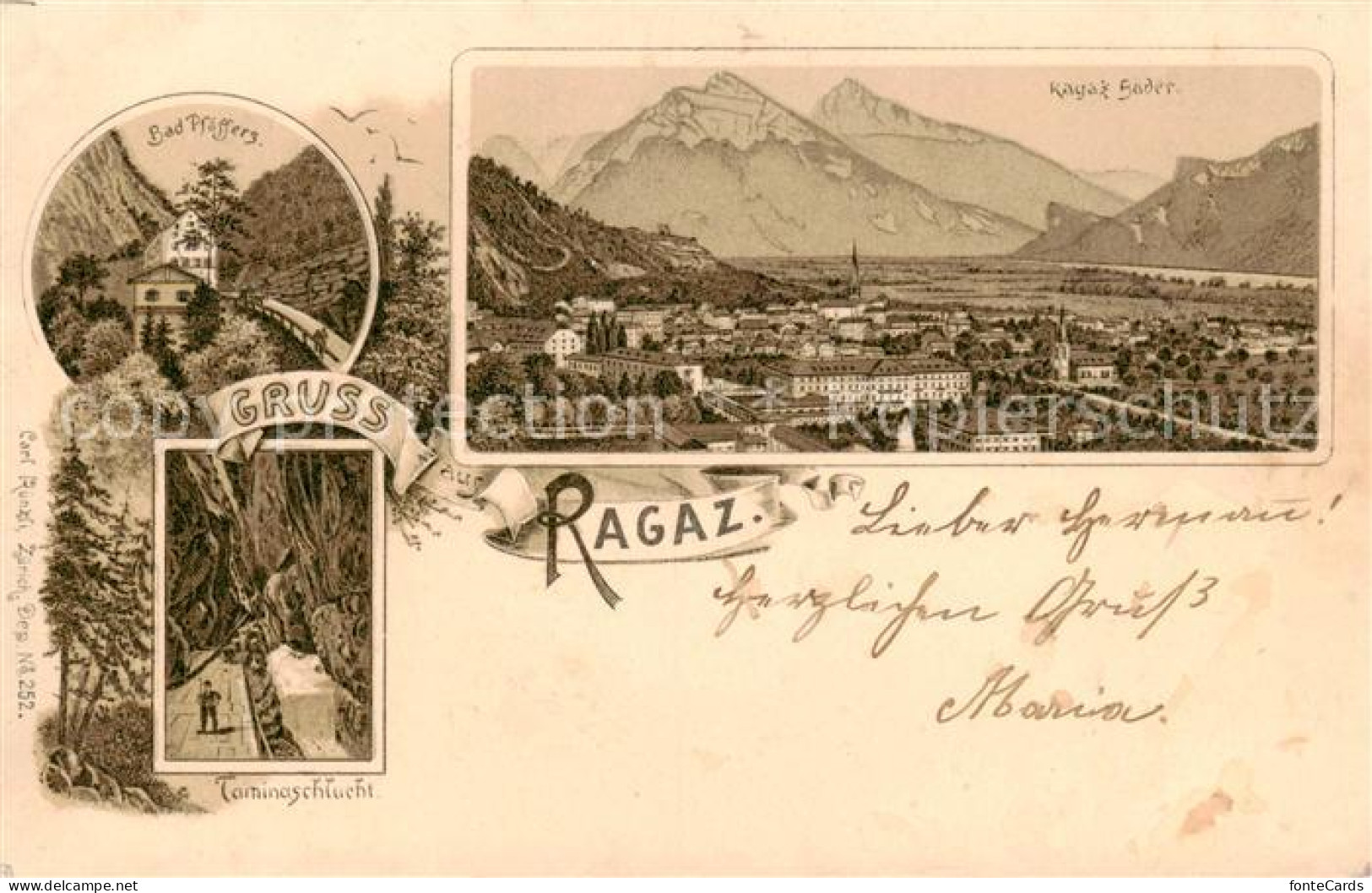 13797454 Ragaz Bad SG Panorama Alpen Bad Pfaeffers Taminaschlucht Litho  - Sonstige & Ohne Zuordnung