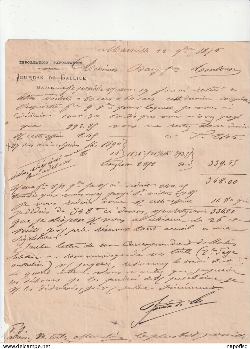 13-Jourdan De Gallice......Importation-Exportation...Marseille...(Bouches-du-Rhône)...1875 - Otros & Sin Clasificación