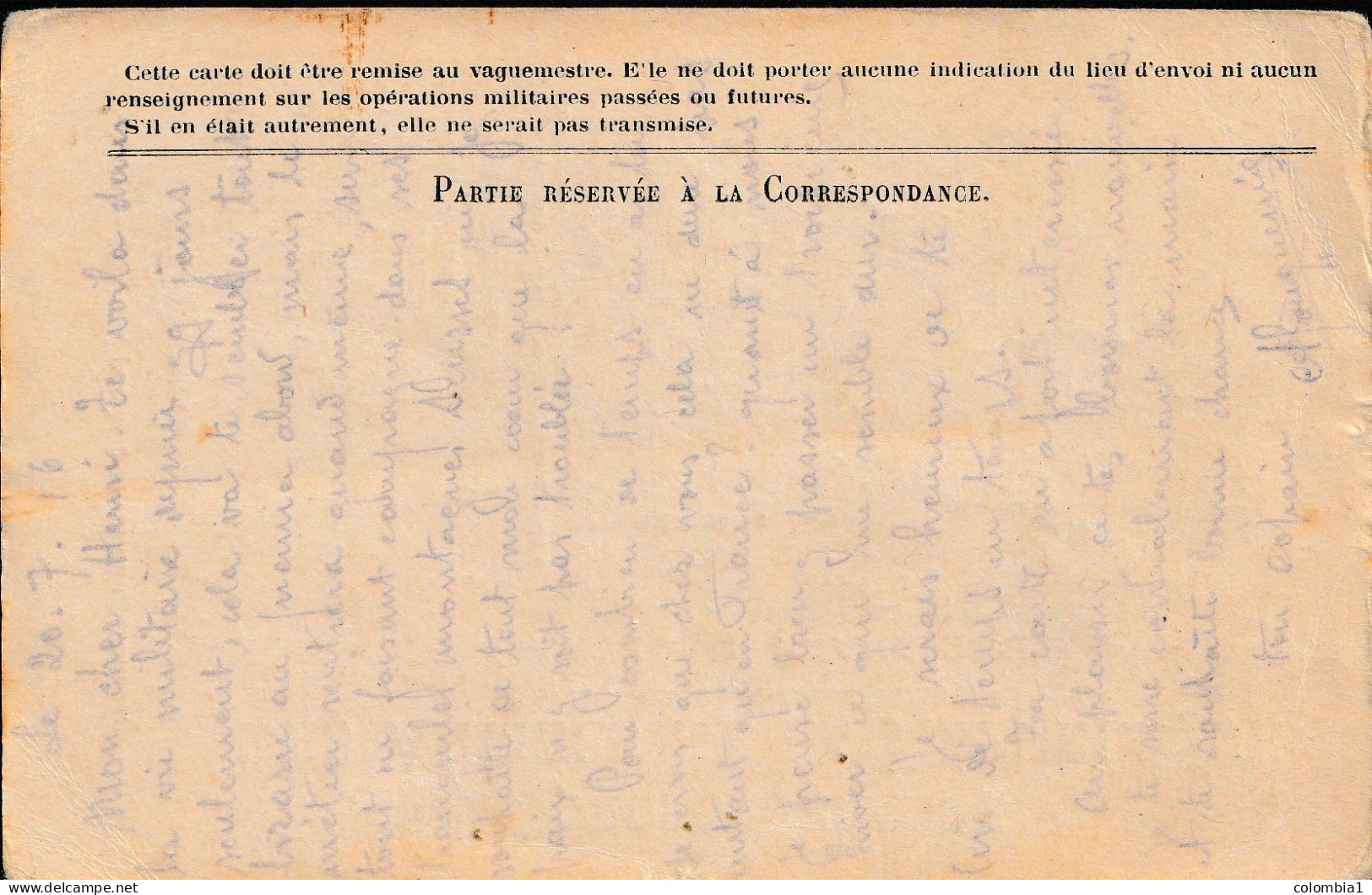 Carte CORRESPONDANCE Des ARMEES De La République 26 Juillet 1916 - Covers & Documents