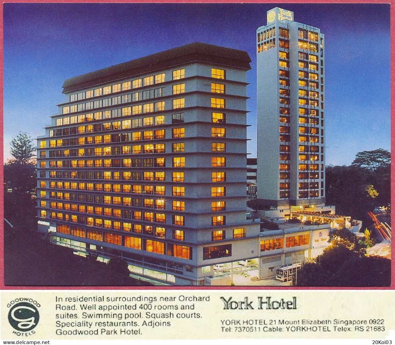Singapore York Hotel Goodwood Park, Vintage +/- 1982_CPSM_cpc - Singapur