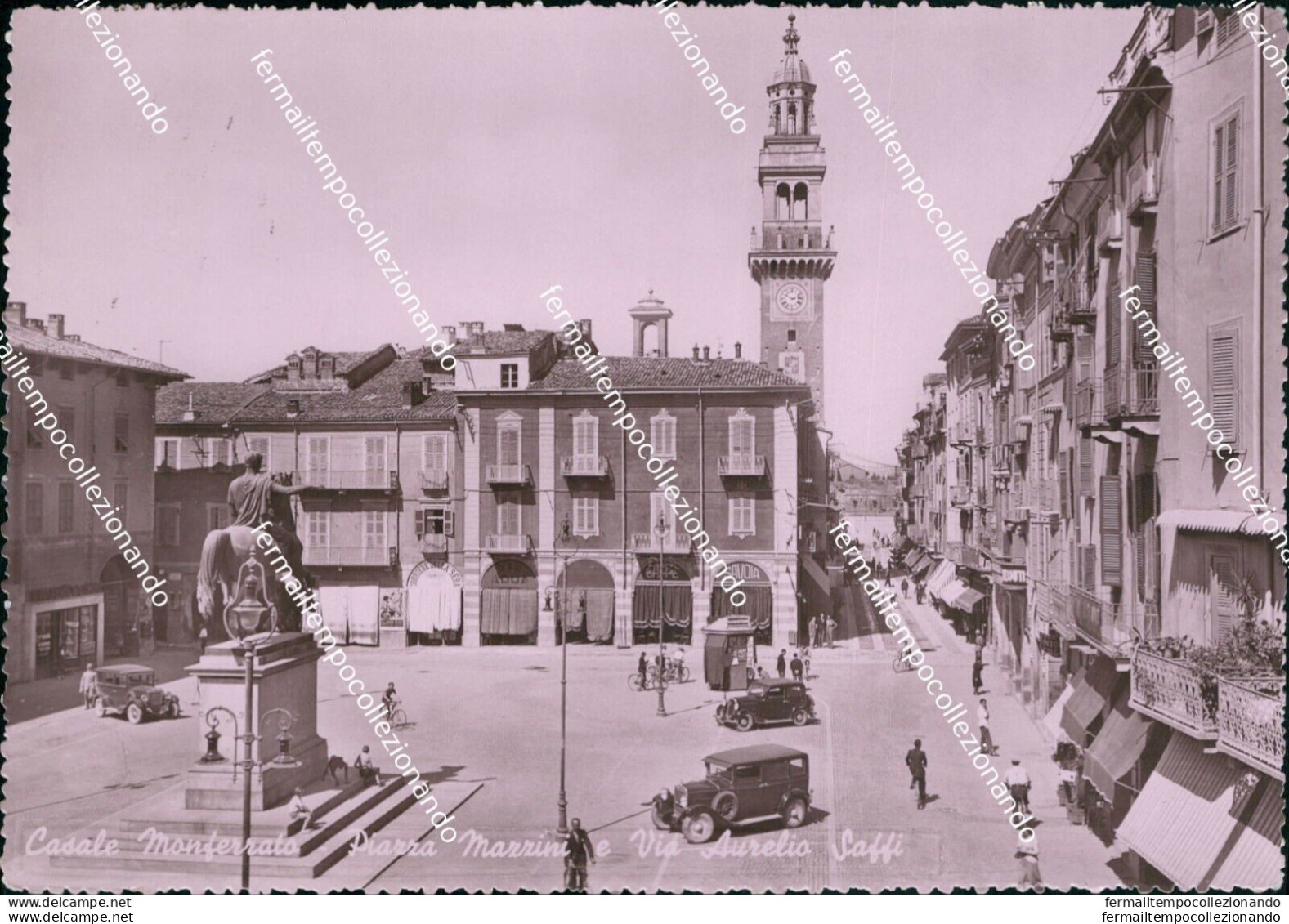 Bu469 Cartolina Casale Monferrato Piazza Mazzini E Via Aurelio Saffi Alessandria - Alessandria