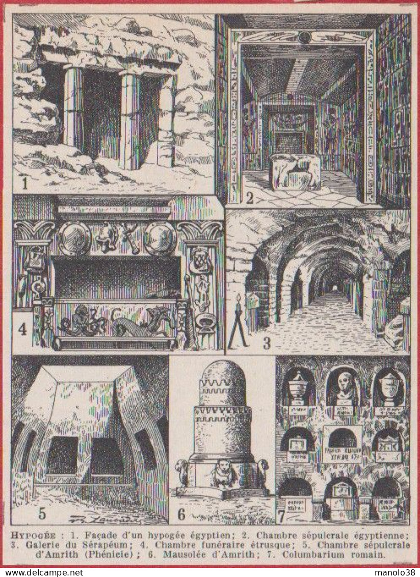 Hypogées. Hypogée. Illustration Laubadère. Façade D'un Hypogée égyptien, Chambre Sépulcrale ... Larousse 1948. - Historical Documents