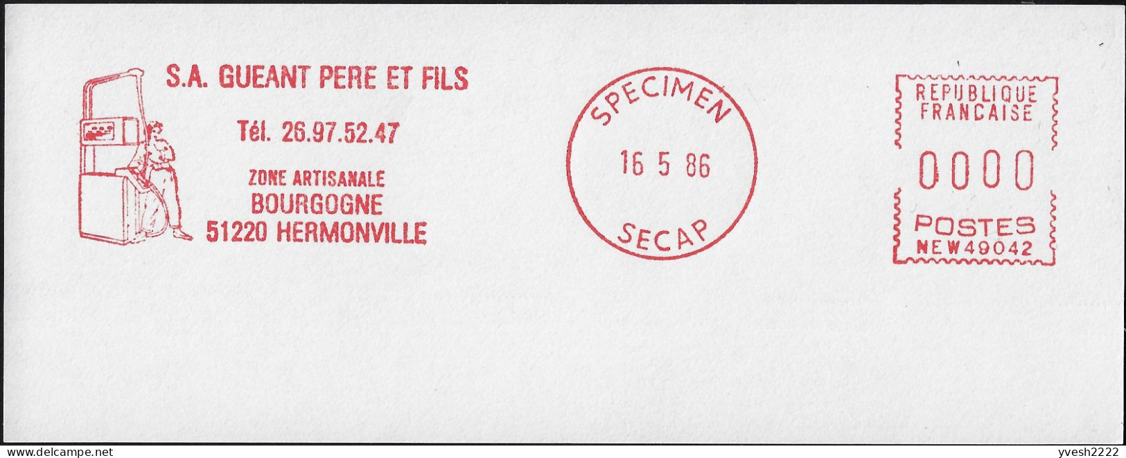 France 1986. Épreuve D'empreinte SECAP. Guéant Père Et Fils, Hermonville. Pompe à Essence. Tirage 3 Ex. - Petróleo