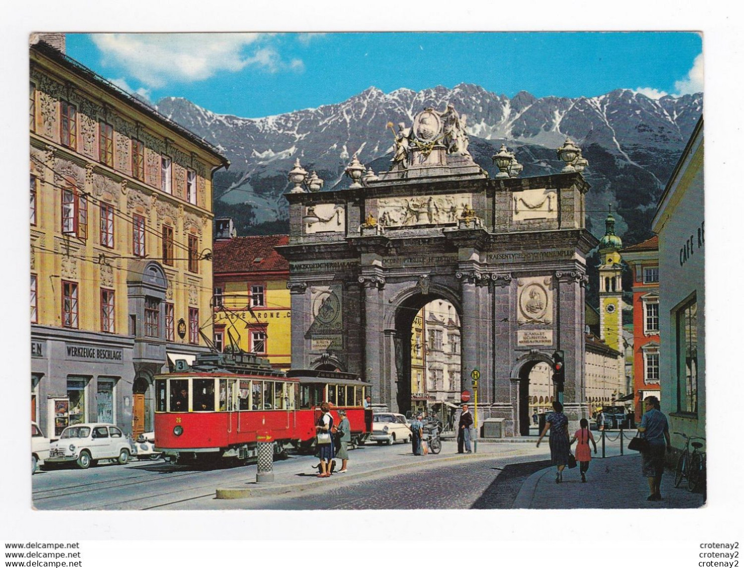 Alpenstadt INNSBRUCK N°3007 Triumphpforte VOIR ZOOM Tram Tramway Opel Kapitan Fiat 600 Balayeur Chien VOIR DOS - Autres & Non Classés