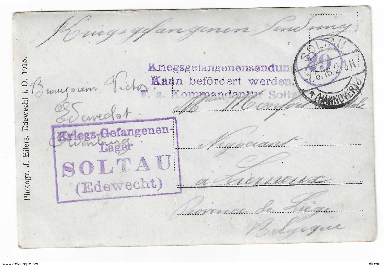 56271   Prisonnier  Belge  à  Soltau  Courrier  Envoye  à  Lierneux   -  Militaria - Guerra 1914-18