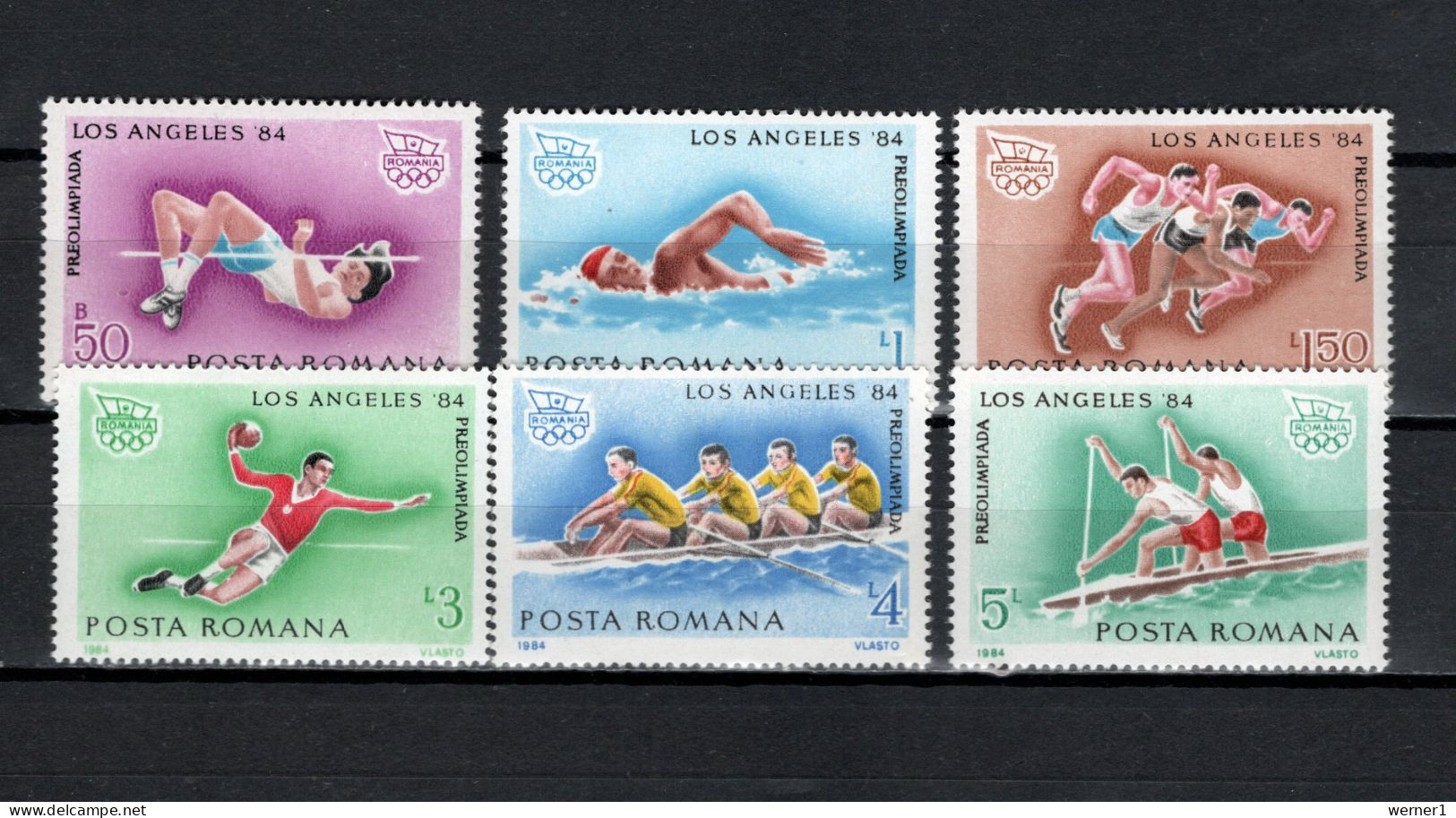 Romania 1984 Olympic Games Los Angeles, Athletics, Swimming, Handball, Rowing Set Of 6 MNH - Verano 1984: Los Angeles