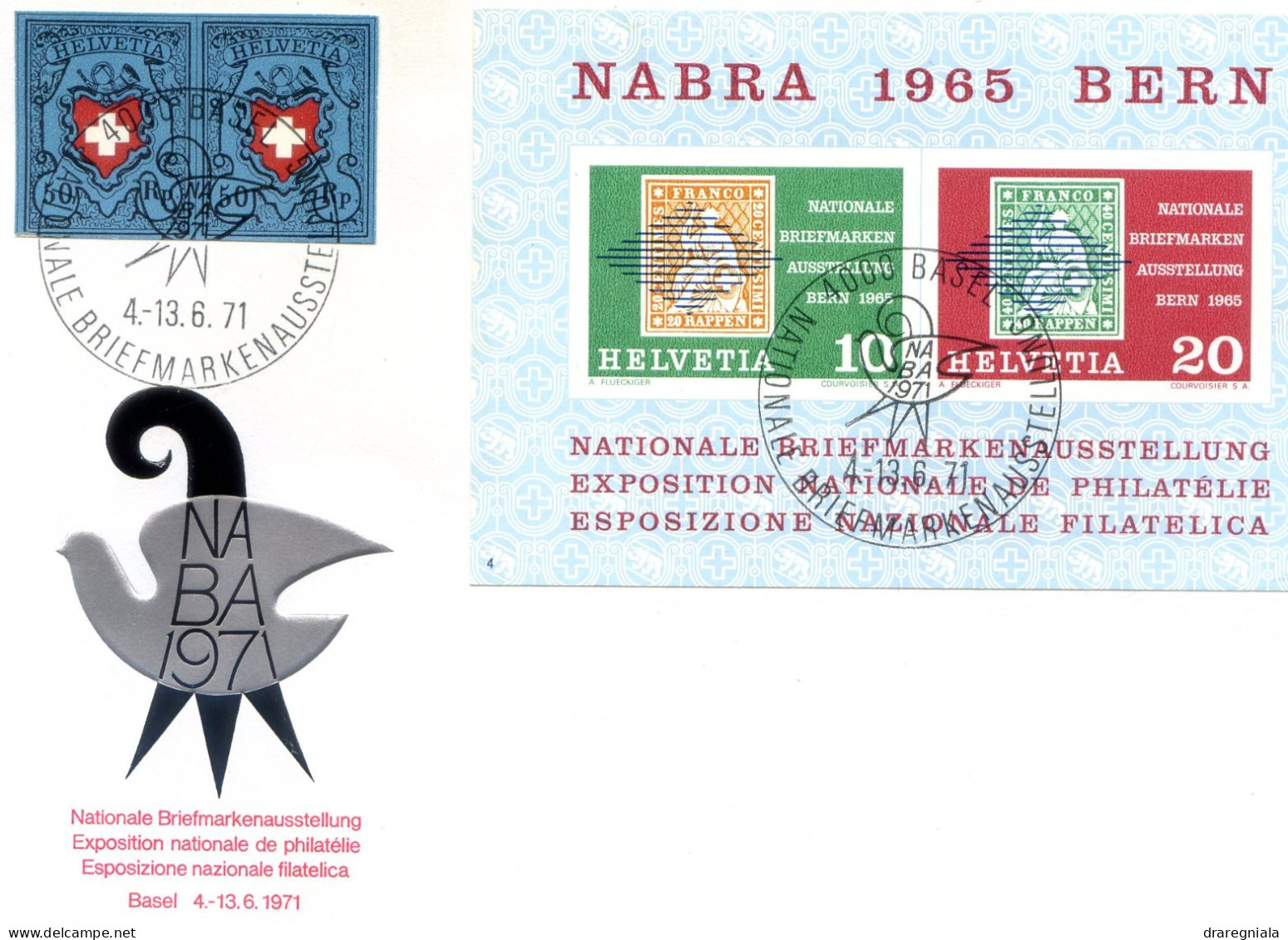 Lettre Avec Bloc Nabra 1965 BERN - Cacchet Basel 1971 Pour NABA 1971 - Postmark Collection