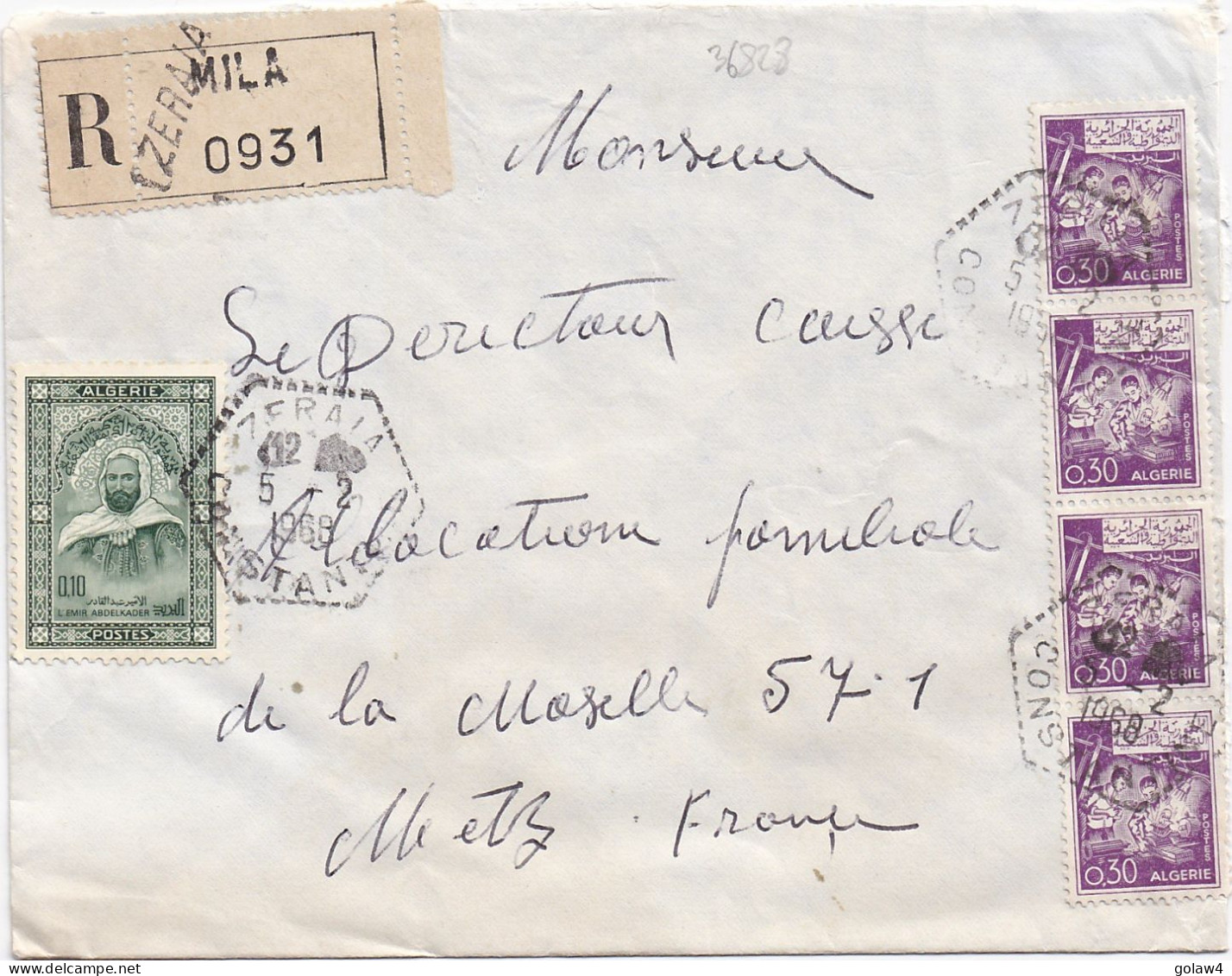 36828# ALGERIE LETTRE RECOMMANDE Obl ZERAIA CONSTANTINE 1968 Pour METZ MOSELLE - Algeria (1962-...)