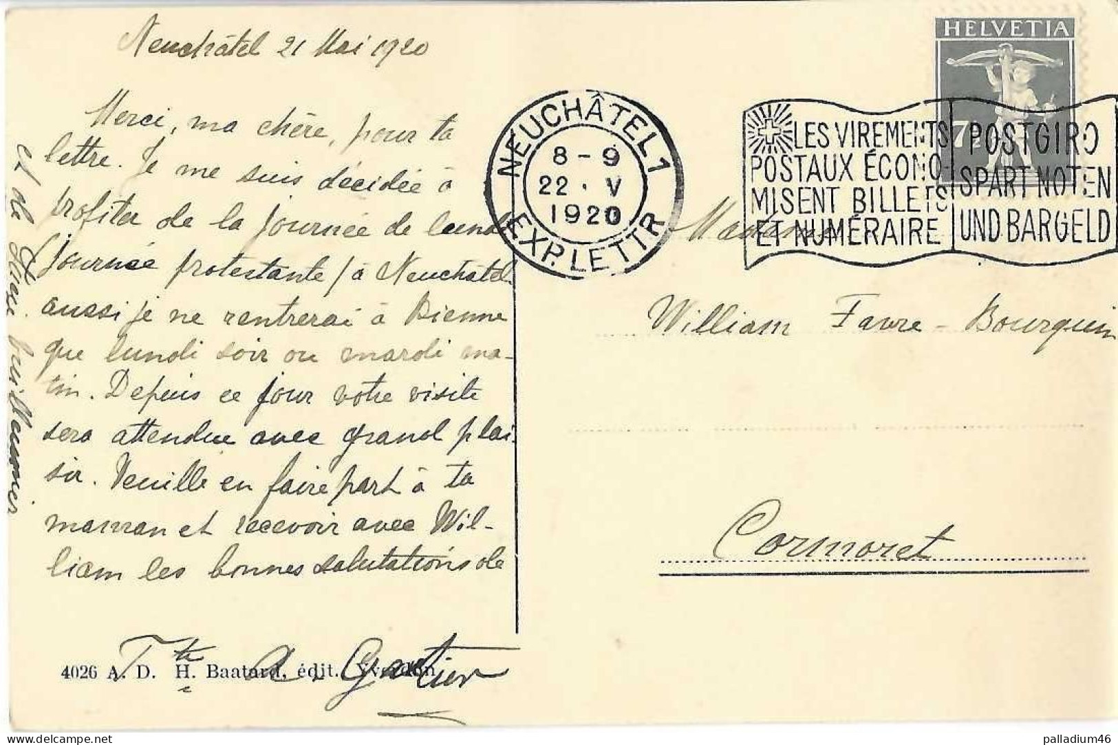 VD YVONAND LA MENTHUE - H. BATARD Yverdon No 4026 - Voyagé Le 22.05.1920 - Yverdon-les-Bains 