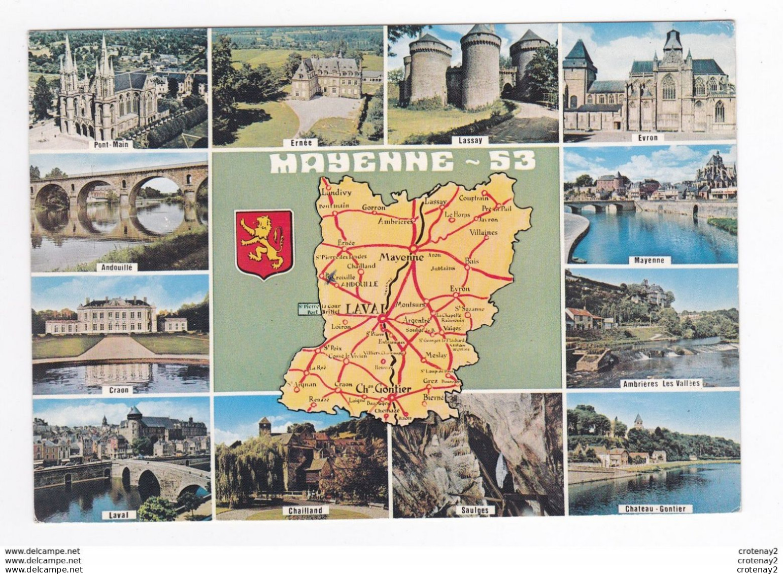 53 Le Département De La MAYENNE Multivues Plan Et Blason Ernée Lassay Craon Laval Chailland Andouillé En 1987 - Laval