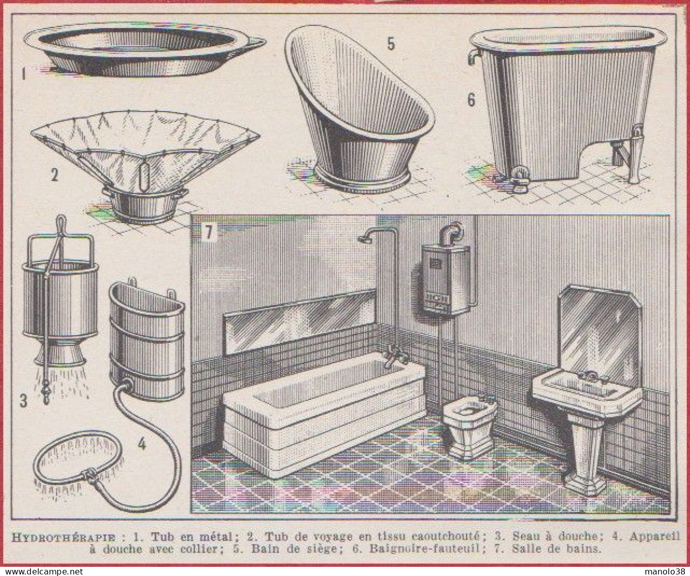 Hydrothérapie. Divers Matériels Pour La Douche Et Le Bain. Larousse 1948. - Historical Documents