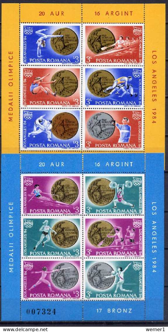 Romania 1984 Olympic Games Los Angeles, Rowing, Wrestling, Judo, Fencing, Weightlifting Etc. 2 S/s MNH - Summer 1984: Los Angeles