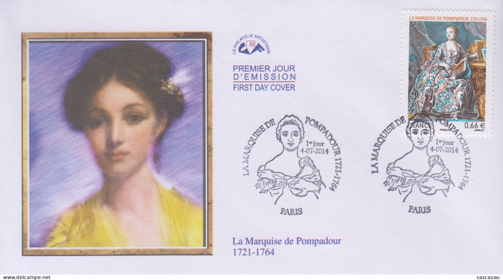 Enveloppe   FDC  1er  Jour    FRANCE    La  Marquise  De   POMPADOUR    2014 - 2010-2019