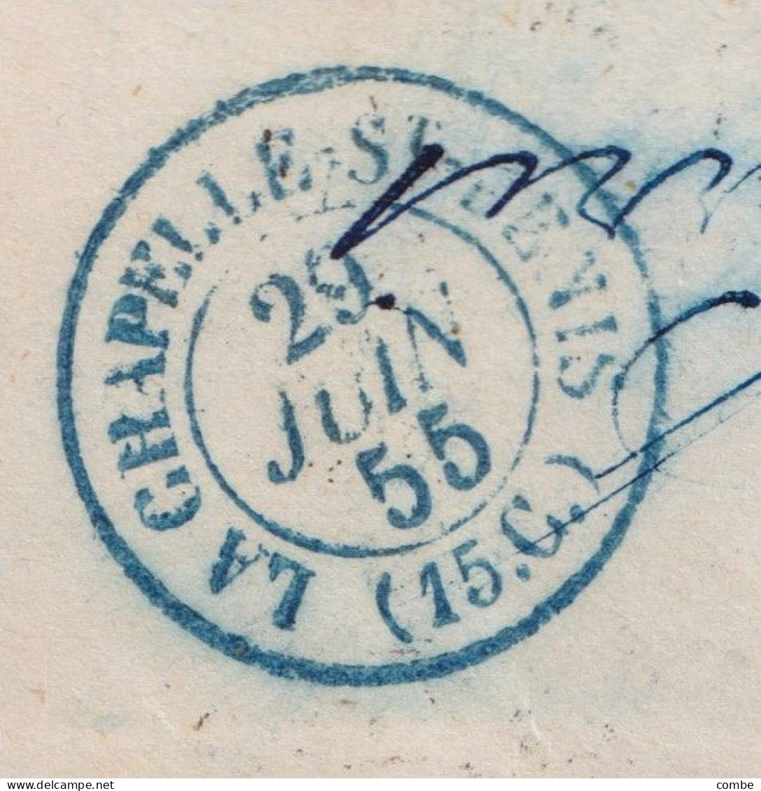 LAS. 29 JUIN 1855. CACHET BLEU LA CHAPELLE-ST DENIS. TAXE 15c. SEINE. POUR PARIS - 1849-1876: Klassik