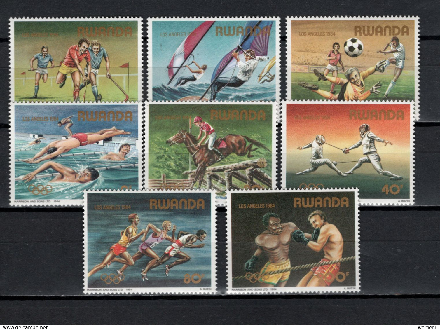 Rwanda 1984 Olympic Games Los Angeles, Hockey, Windsurfing, Football Soccer, Equestrian, Fencing Etc. Set Of 8 MNH - Estate 1984: Los Angeles