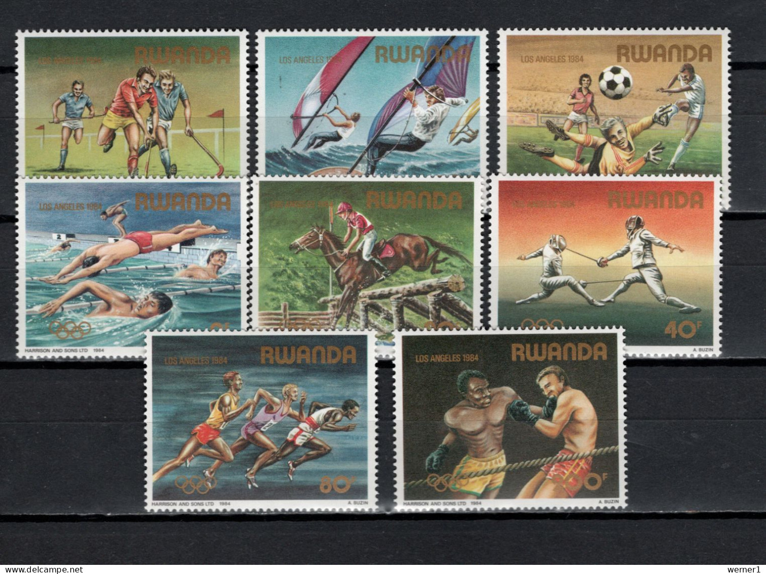 Rwanda 1984 Olympic Games Los Angeles, Hockey, Windsurfing, Football Soccer, Equestrian, Fencing Etc. Set Of 8 MNH - Verano 1984: Los Angeles