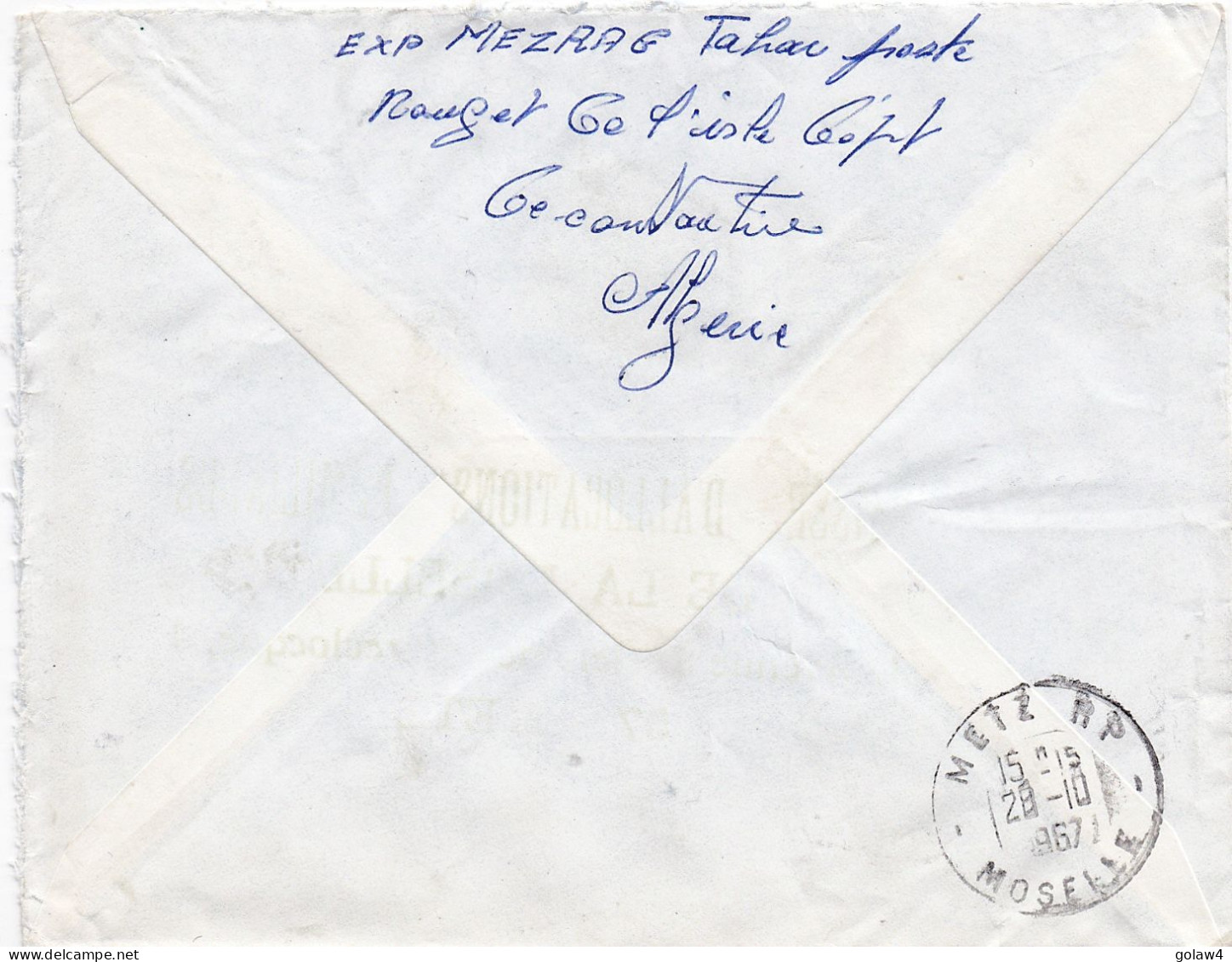 36835# ALGERIE LETTRE RECOMMANDE Obl ROUGET DE L'ISLE CONSTANTINE 1967 Pour METZ MOSELLE - Argelia (1962-...)