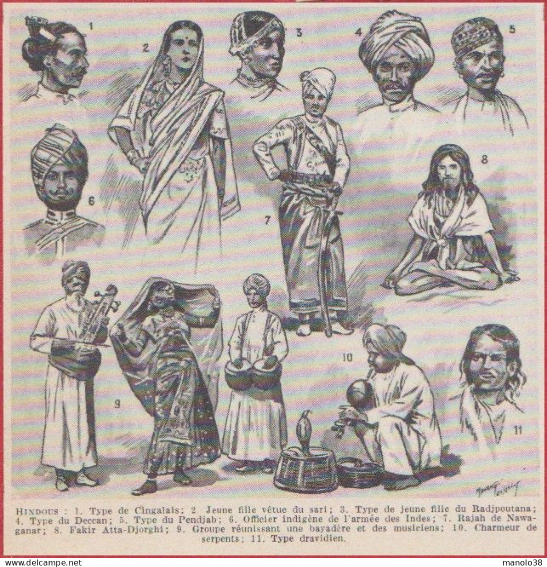 Hindous. Hindou. Type De Cingalais, Du Deccan, Jeune Fille Du Radjpoutana. Illustration Maurice Toussaint. Larousse 1948 - Historical Documents