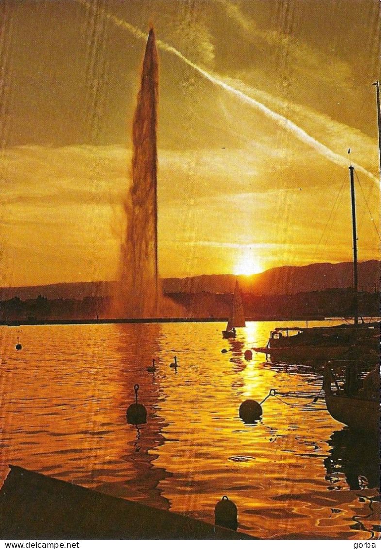 *CPM - SUISSE - GENEVE - Le Jet D'Eau - Couché De Soleil - Genève