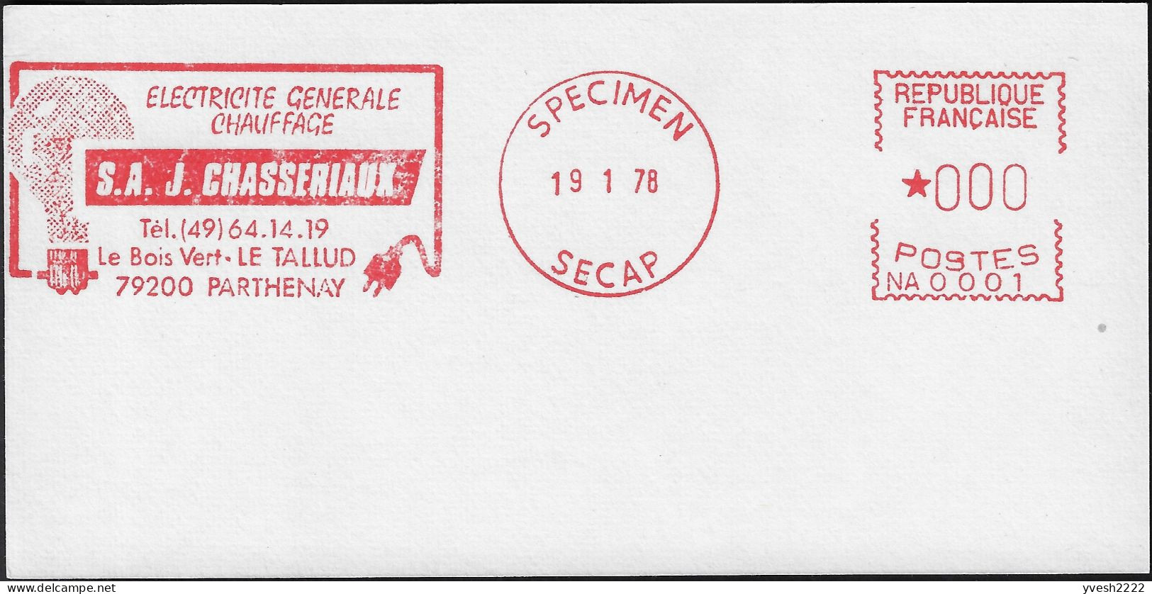 France 1978. Épreuve D'EMA SECAP. Électricité Générale Chauffage Chasseriaux. Ampoule. Tirage 3 Ex. - Electricidad