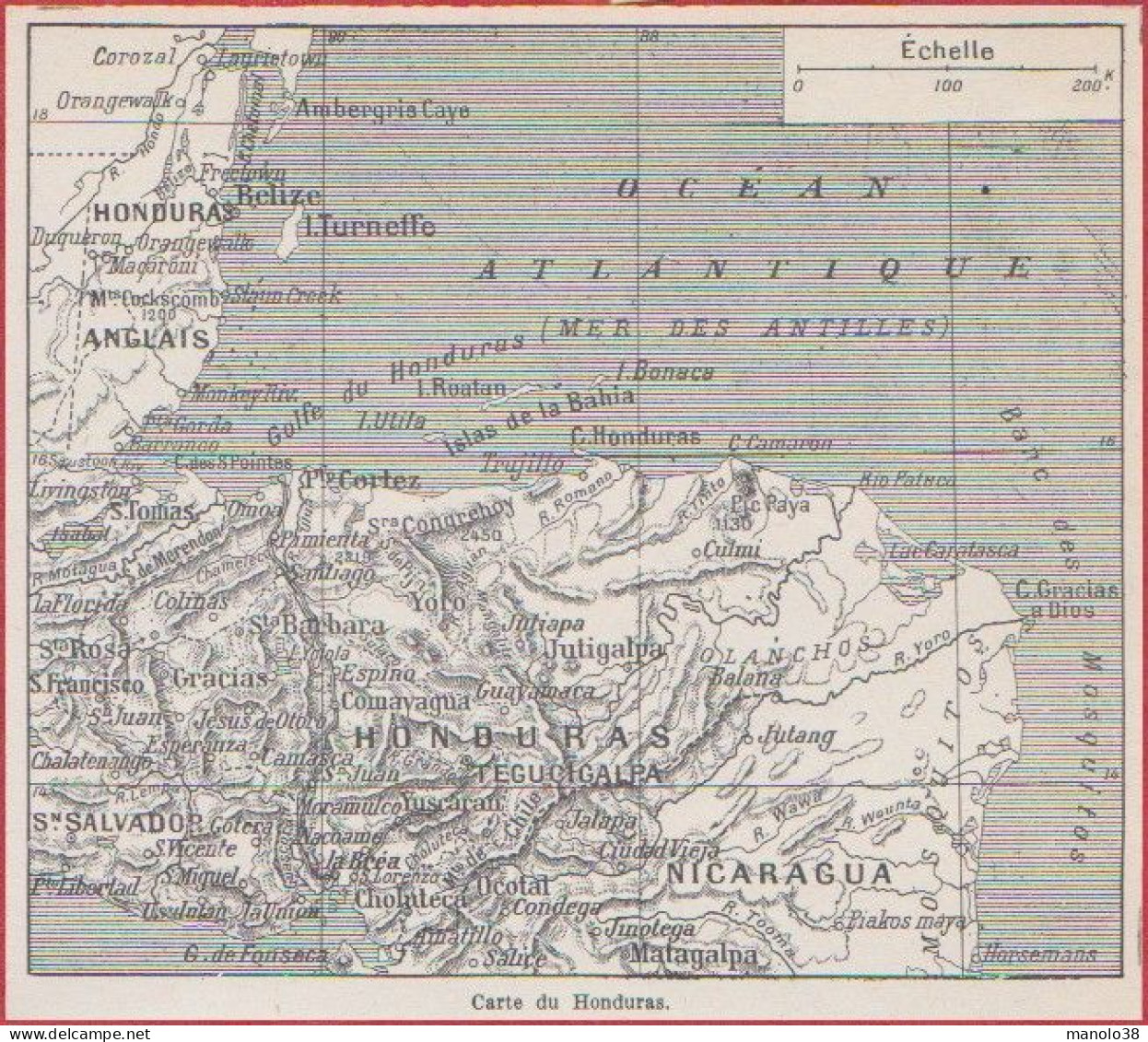 Carte Du Honduras. Larousse 1948. - Documents Historiques