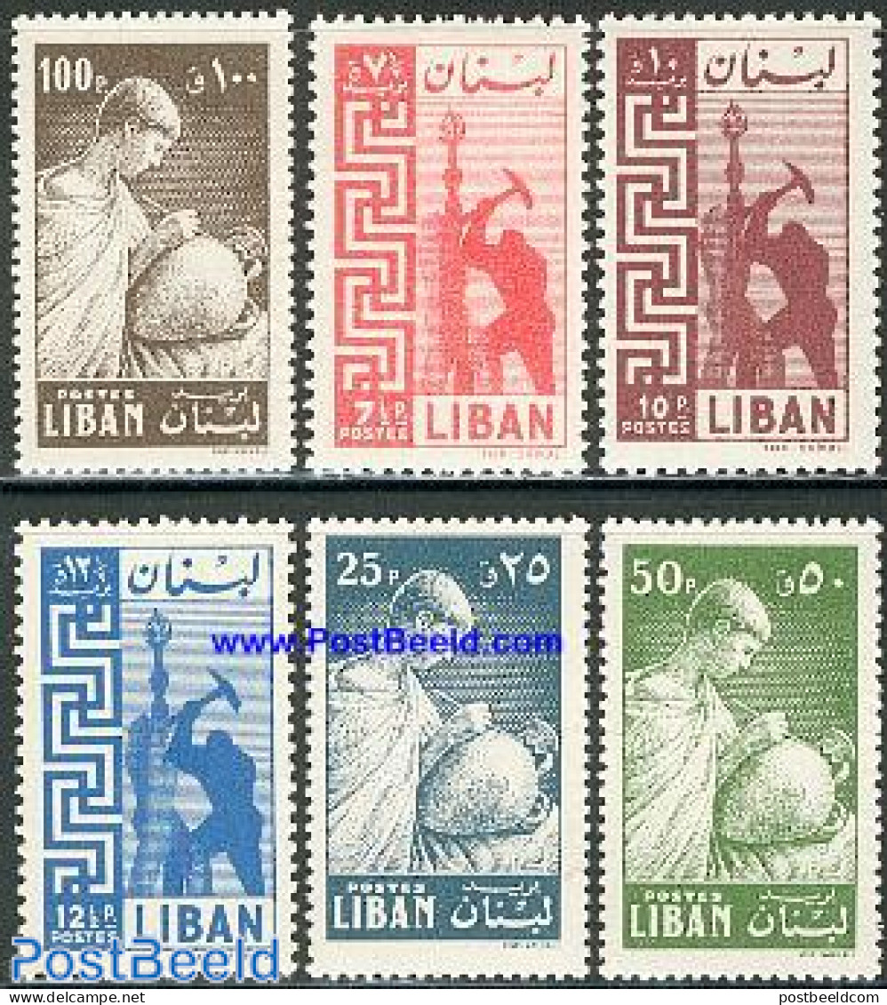 Lebanon 1957 Definitives 6v, Mint NH, Art - Handicrafts - Lebanon