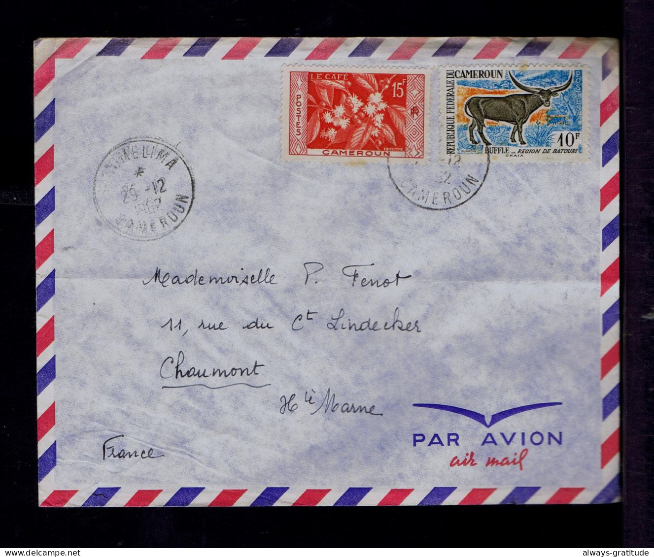 Sp10529 Rep. Du CAMEROUN Animals Faune BUFFLE Region De Batouri /Le Cafe Coffee Drinks Boissons Mailed 1962 Chaumont FR - Otros & Sin Clasificación