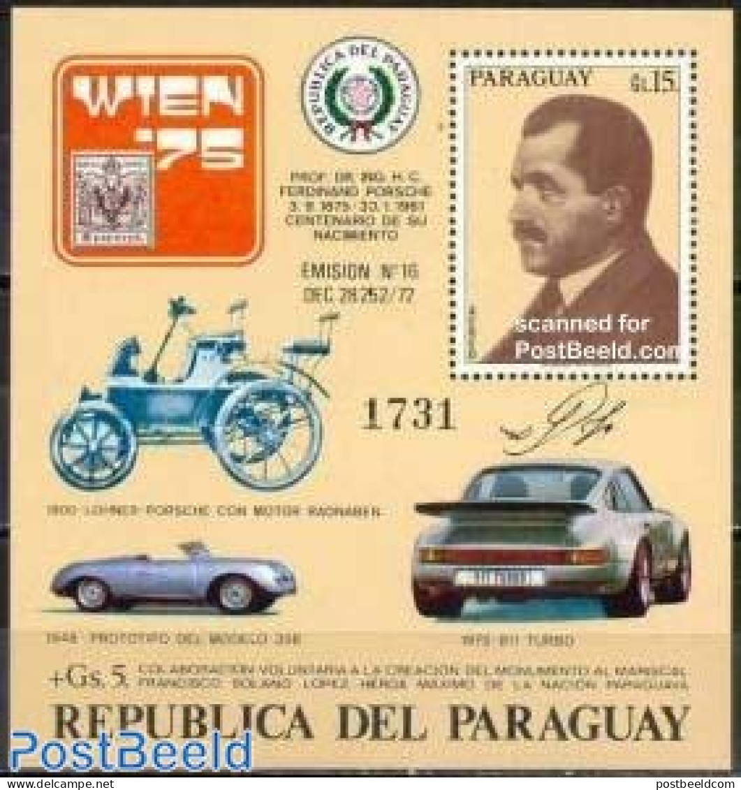 Paraguay 1975 F. Porsche S/s, Mint NH, History - Transport - Germans - Automobiles - Automobili