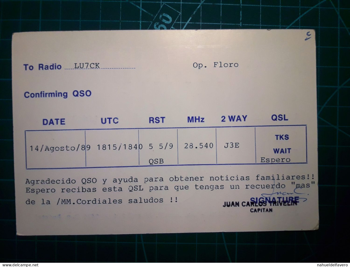 ARGENTINE, Carte QSL (Radio Connection Confirmation) Circulant D'un Radioamateur à L'autre. Région 2 (IARU) - Radio Amateur