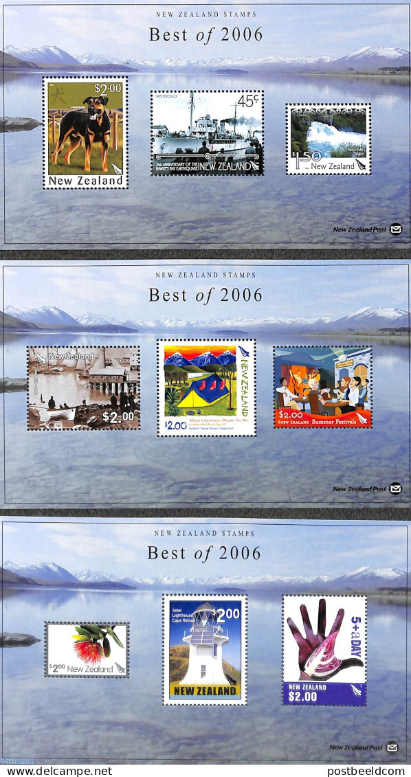New Zealand 2007 Best Of 2006, 3 S/s, Mint NH, Nature - Religion - Transport - Various - Dogs - Christmas - Ships And .. - Unused Stamps