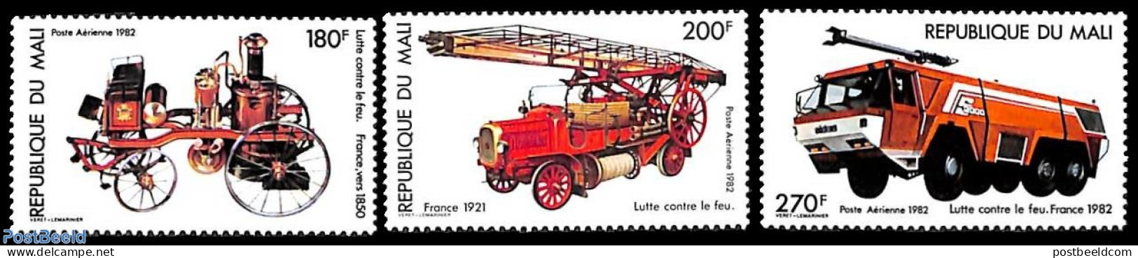 Mali 1982 Fire Corps 3v, Mint NH, Transport - Fire Fighters & Prevention - Feuerwehr