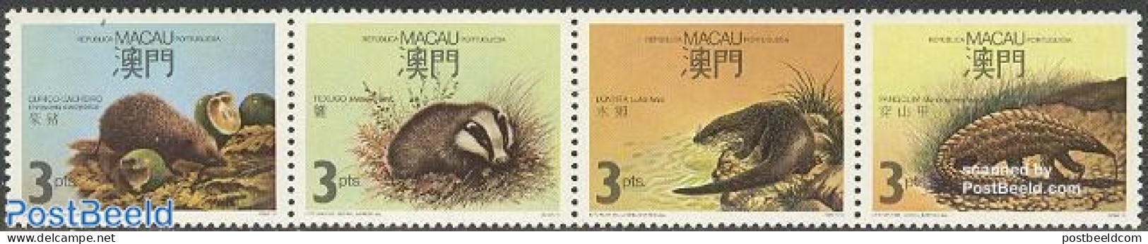 Macao 1988 Endangered Animals 4v [:::] Or [+], Mint NH, Nature - Animals (others & Mixed) - Hedgehog - Ongebruikt