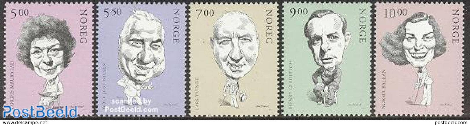Norway 2002 Actors 5v, Mint NH, Performance Art - Theatre - Art - Comics (except Disney) - Unused Stamps