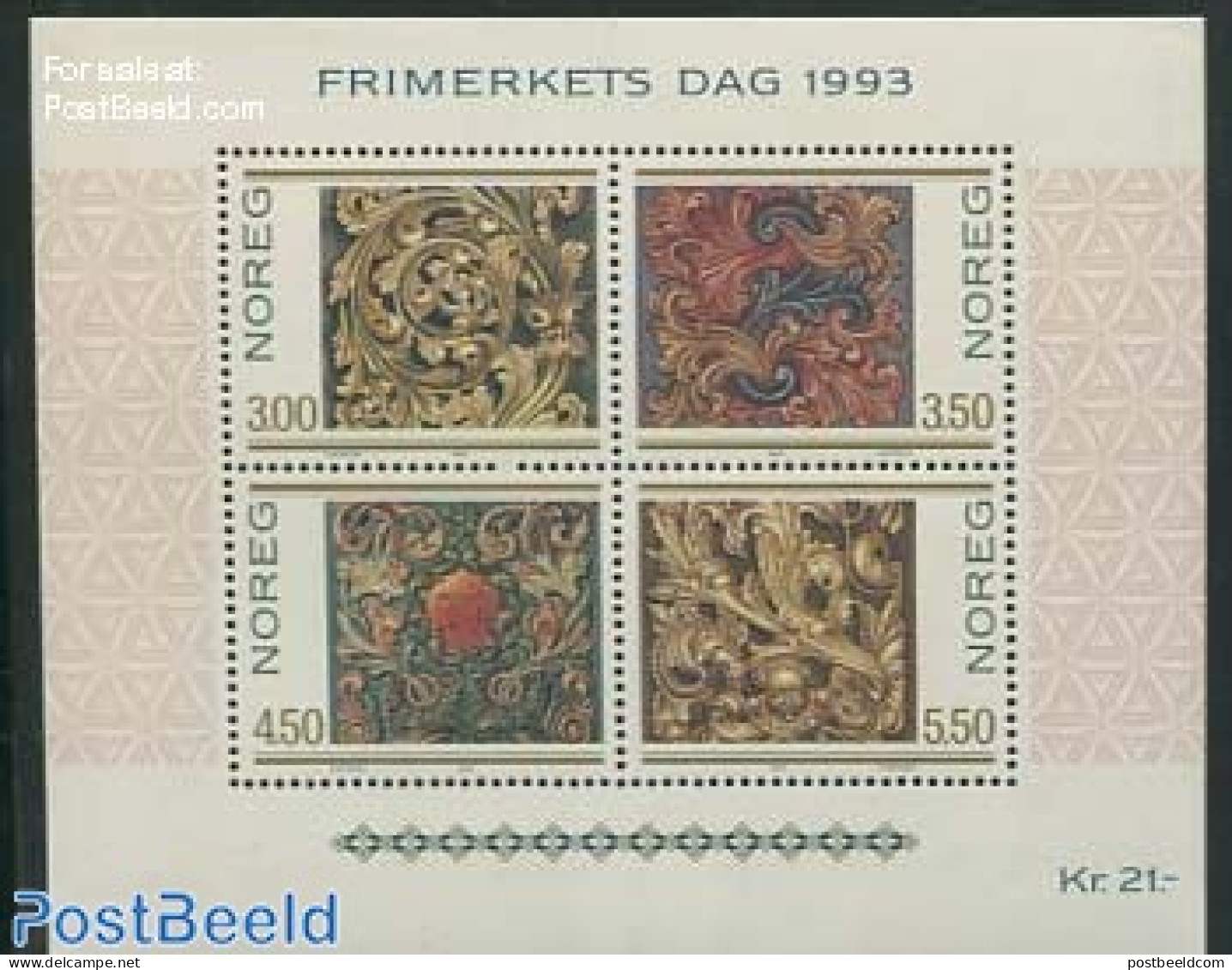 Norway 1993 Stamp Day S/s, Mint NH, Stamp Day - Art - Art & Antique Objects - Nuevos