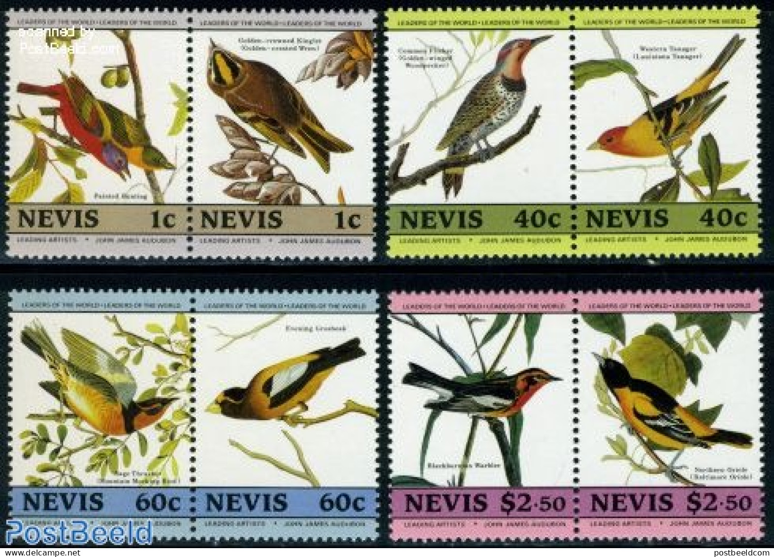 Nevis 1985 J.J. Audubon, Birds 4x2v [:], Mint NH, Nature - Birds - St.Kitts-et-Nevis ( 1983-...)