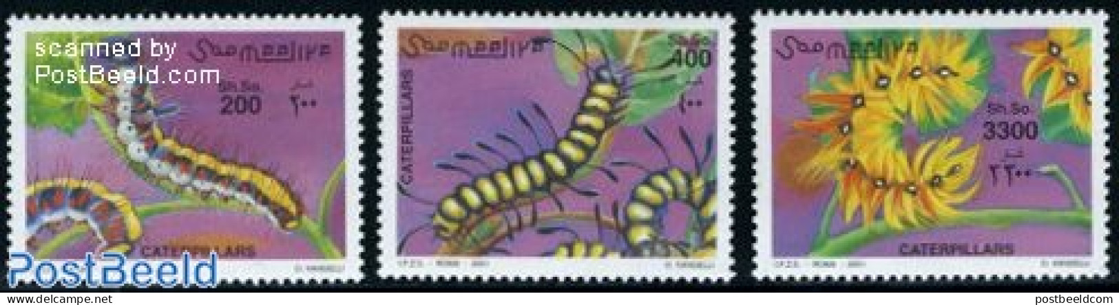 Somalia 2001 Caterpillar, Philanippon 3v, Mint NH, Nature - Insects - Philately - Somalie (1960-...)