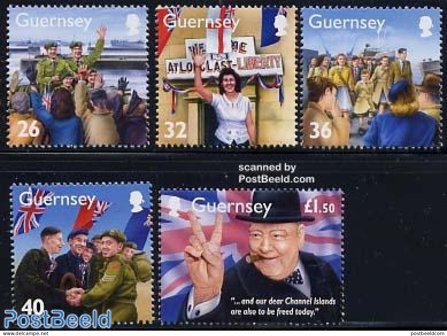 Guernsey 2005 Memories Of World War II 5v, Mint NH, History - Transport - Various - Churchill - Flags - Militarism - W.. - Sir Winston Churchill