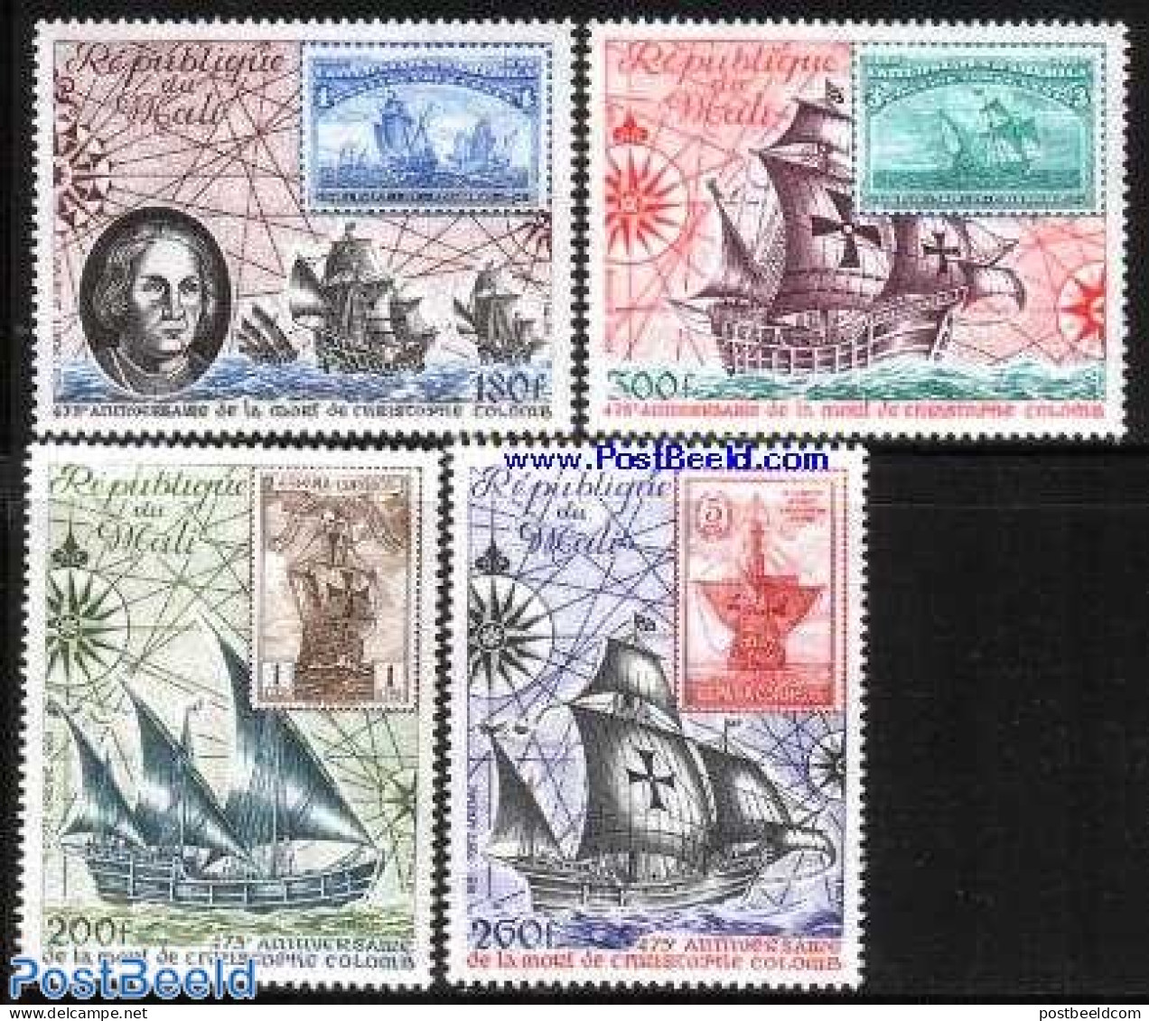 Mali 1981 Columbus 4v, Mint NH, History - Transport - Explorers - Stamps On Stamps - Ships And Boats - Erforscher