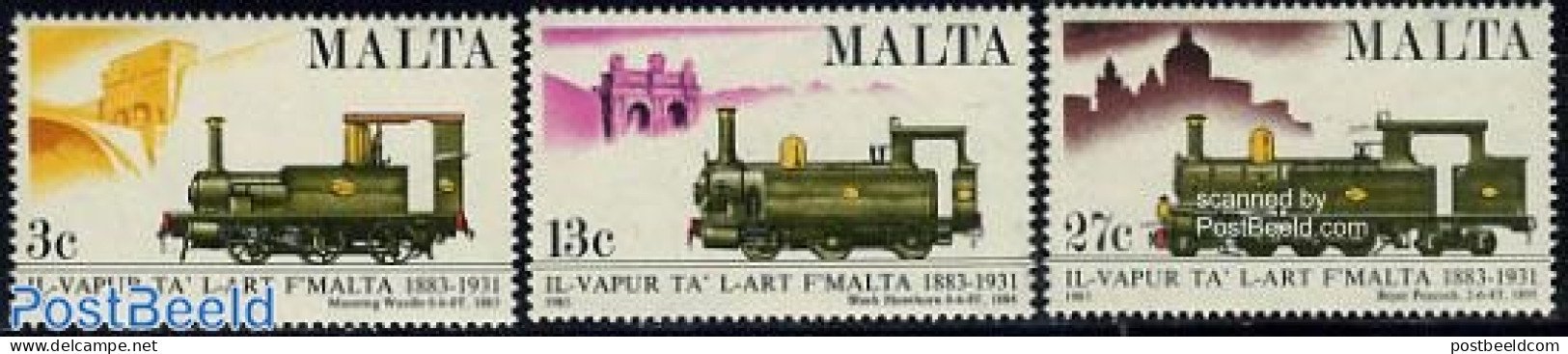 Malta 1983 Railway Centenary 3v, Mint NH, Transport - Railways - Trains