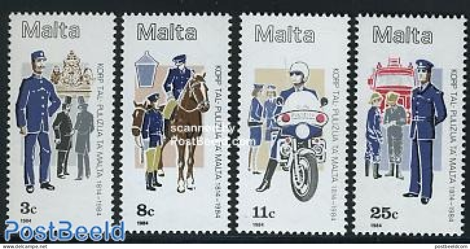 Malta 1984 Police 4v, Mint NH, Nature - Transport - Various - Horses - Automobiles - Fire Fighters & Prevention - Moto.. - Cars