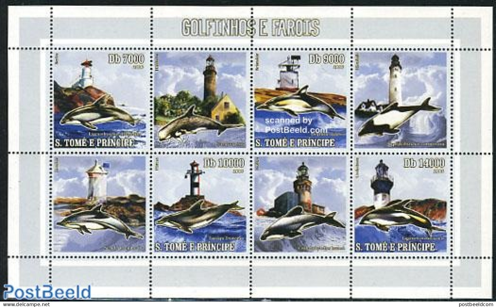 Sao Tome/Principe 2006 Lighthouses & Dolphins 4v M/s (with 4 Tabs), Mint NH, Nature - Various - Sea Mammals - Lighthou.. - Faros